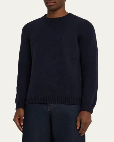 Anderson & Sheppard Men's Plain Knit Cashmere Crewneck Sweater | Thumbnail 4 Anderson & Sheppard Men's Plain Knit Cashmere Crewneck Sweater | Thumbnail 4