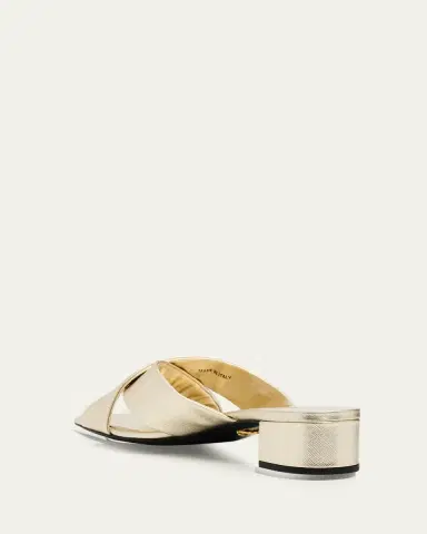 Prada 35mm Triangle Logo Metallic Leather Mule Sandals | Thumbnail 4