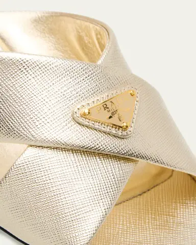 Prada 35mm Triangle Logo Metallic Leather Mule Sandals | Thumbnail 5