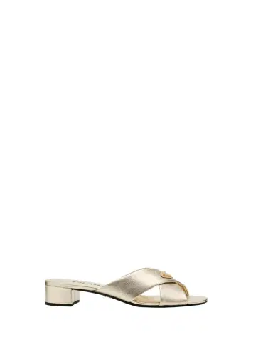 Prada 35mm Triangle Logo Metallic Leather Mule Sandals | Thumbnail 1