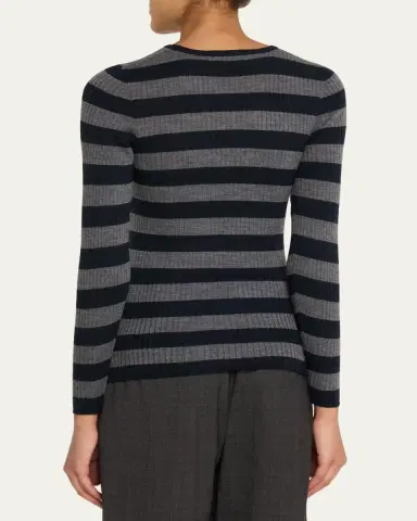 MAJESTIC FILATURES Merino Superfine Striped Rib Knit Sweater | Thumbnail 3 MAJESTIC FILATURES Merino Superfine Striped Rib Knit Sweater | Thumbnail 3