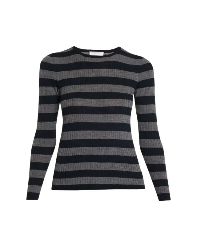 Merino Superfine Striped Rib Knit Sweater