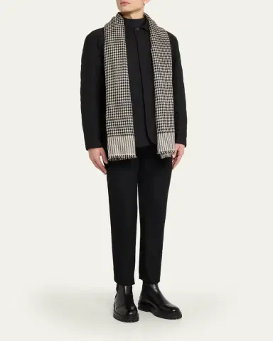 Anderson & Sheppard Men's Handwoven Houndstooth Cashmere Scarf | Thumbnail 2