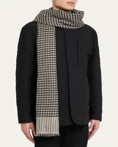 Anderson & Sheppard Men's Handwoven Houndstooth Cashmere Scarf | Thumbnail 3