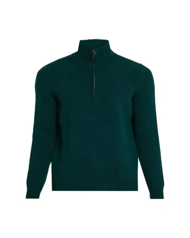 Anderson & Sheppard Men's Plain Knit Cashmere Quarter-Zip Sweater