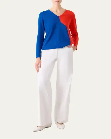 Akris High Plains Linen-Wool Knit V-Neck Sweater | Thumbnail 2