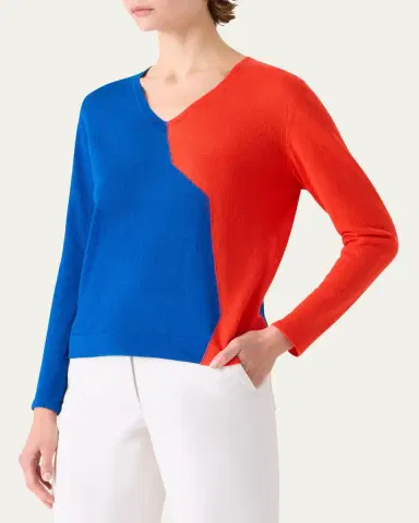 Akris High Plains Linen-Wool Knit V-Neck Sweater | Thumbnail 4