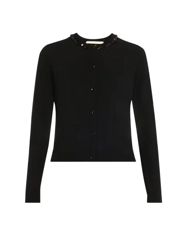 Beaded Satin & Merino Wool Cardigan