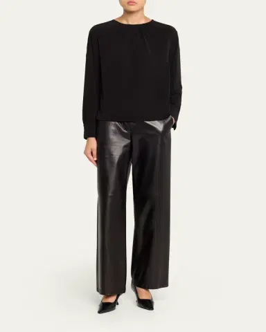 Vince Gathered Long-Sleeve Crepe Blouse | Thumbnail 2