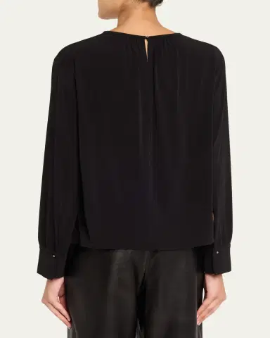 Vince Gathered Long-Sleeve Crepe Blouse | Thumbnail 3