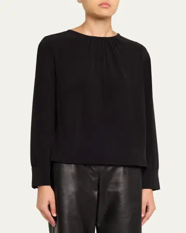 Vince Gathered Long-Sleeve Crepe Blouse | Thumbnail 4