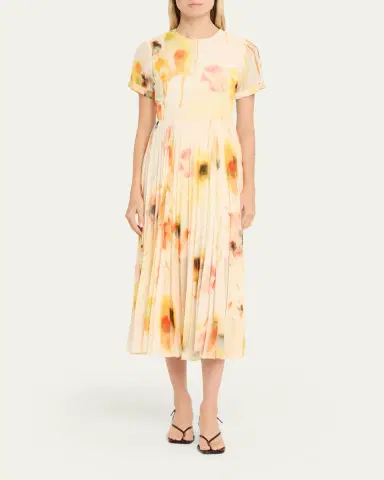 Jason Wu Collection Pleated Watercolor-Print Midi Dress | Thumbnail 2 Jason Wu Collection Pleated Watercolor-Print Midi Dress | Thumbnail 2