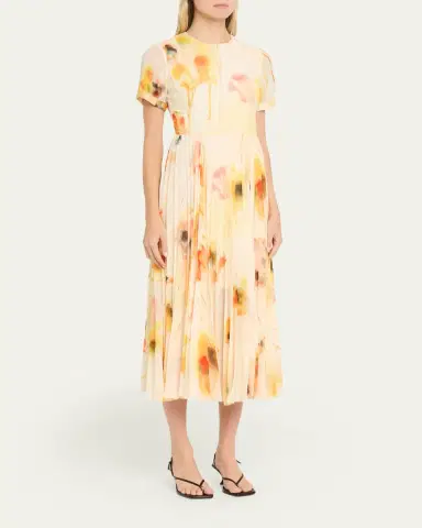 Jason Wu Collection Pleated Watercolor-Print Midi Dress | Thumbnail 4 Jason Wu Collection Pleated Watercolor-Print Midi Dress | Thumbnail 4