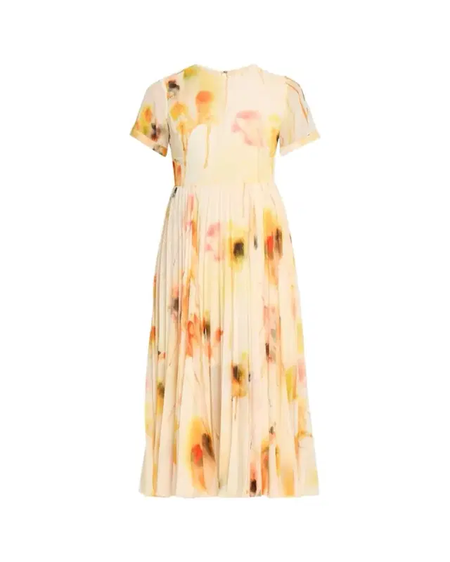 Jason Wu Collection Pleated Watercolor-Print Midi Dress