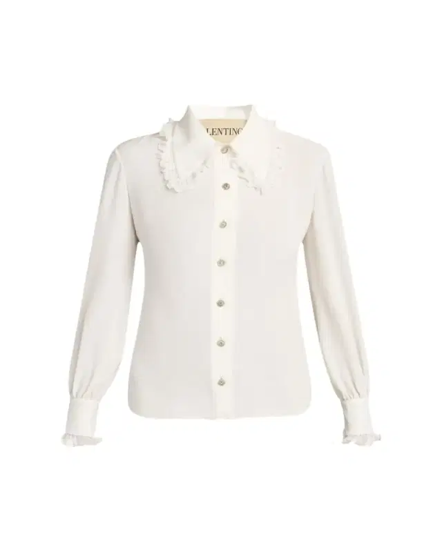 Valentino Garavani Ruffle-Trim Silk Button Blouse