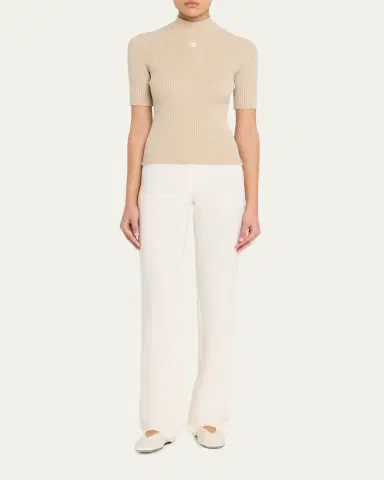 Courrèges Mock-Neck Short-Sleeve Rib Pullover | Thumbnail 2