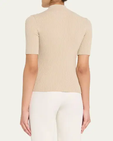 Courrèges Mock-Neck Short-Sleeve Rib Pullover | Thumbnail 3