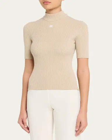 Courrèges Mock-Neck Short-Sleeve Rib Pullover | Thumbnail 4