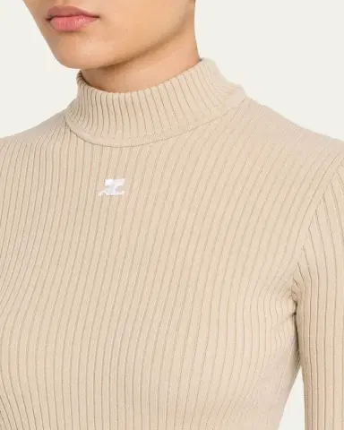 Courrèges Mock-Neck Short-Sleeve Rib Pullover | Thumbnail 5