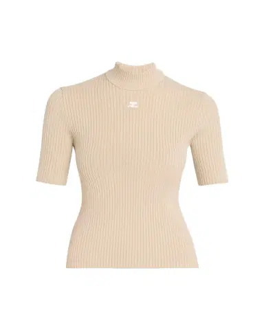 Courrèges Mock-Neck Short-Sleeve Rib Pullover | Thumbnail 1