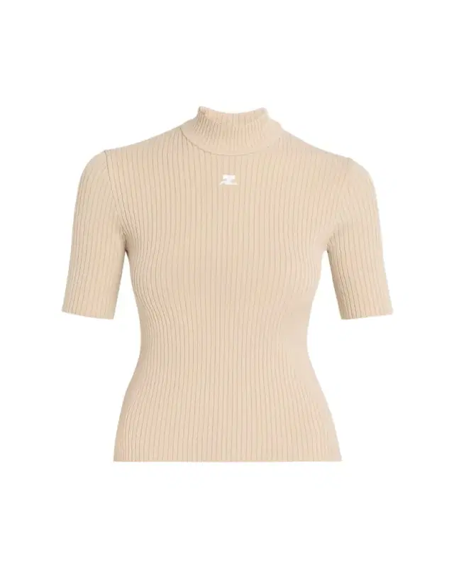 Mock-Neck Short-Sleeve Rib Pullover