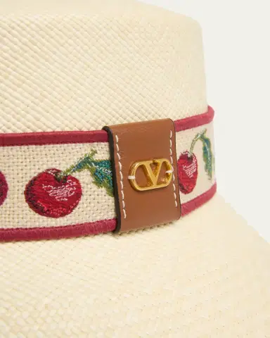 Valentino Garavani Cherry Embroidered Straw Bucket Hat | Thumbnail 2