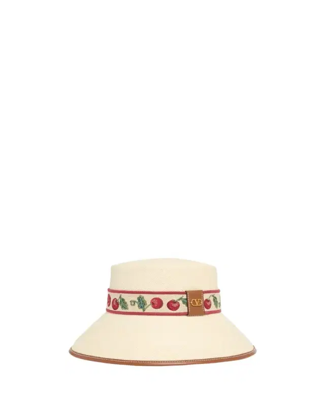 Cherry Embroidered Straw Bucket Hat