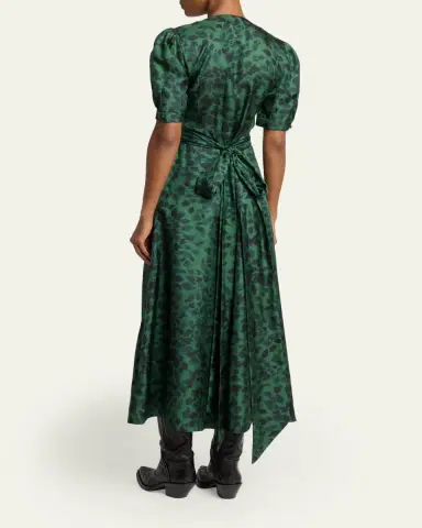 Gabriela Hearst Larkin Printed Satin Puff-Sleeve Midi Dress | Thumbnail 3