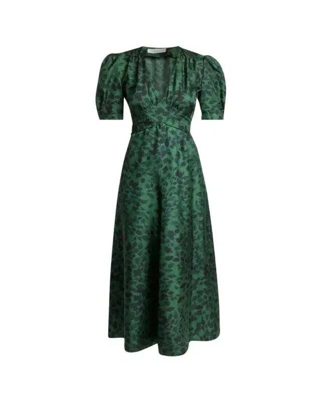 Gabriela Hearst Larkin Printed Satin Puff-Sleeve Midi Dress