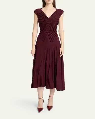 ALAIA Sculpting Cap-Sleeve Midi Dress | Thumbnail 2