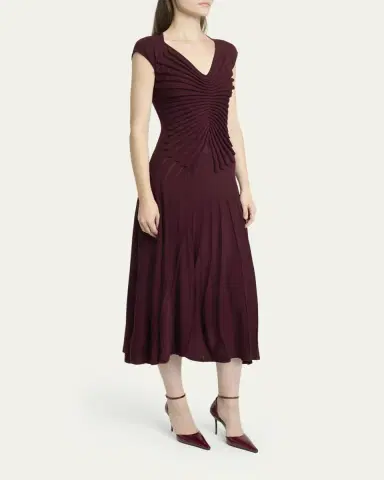 ALAIA Sculpting Cap-Sleeve Midi Dress | Thumbnail 4