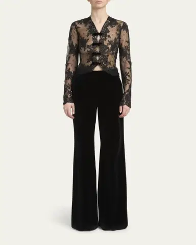 Valentino Garavani Sheer Lace Bow Long-Sleeve Blouse | Thumbnail 2 Valentino Garavani Sheer Lace Bow Long-Sleeve Blouse | Thumbnail 2