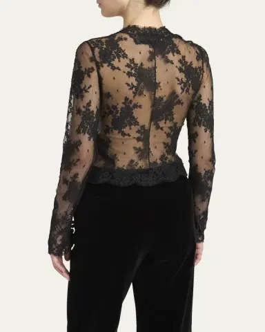 Valentino Garavani Sheer Lace Bow Long-Sleeve Blouse | Thumbnail 3 Valentino Garavani Sheer Lace Bow Long-Sleeve Blouse | Thumbnail 3