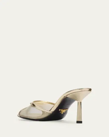 Prada 75mm Metallic Leather Mesh Sandals | Thumbnail 4