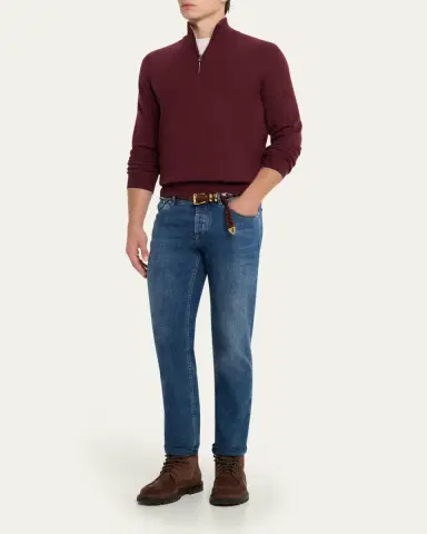 Brunello Cucinelli Men's Cashmere Quarter-Zip Sweater | Thumbnail 2