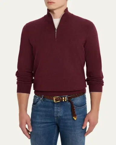 Brunello Cucinelli Men's Cashmere Quarter-Zip Sweater | Thumbnail 4