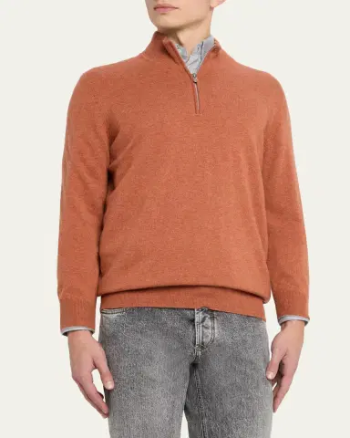 Brunello Cucinelli Men's Cashmere Quarter-Zip Sweater | Thumbnail 8