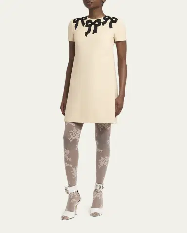 Valentino Garavani Embroidered Bow Satin Crepe Mini Dress | Thumbnail 2 Valentino Garavani Embroidered Bow Satin Crepe Mini Dress | Thumbnail 2