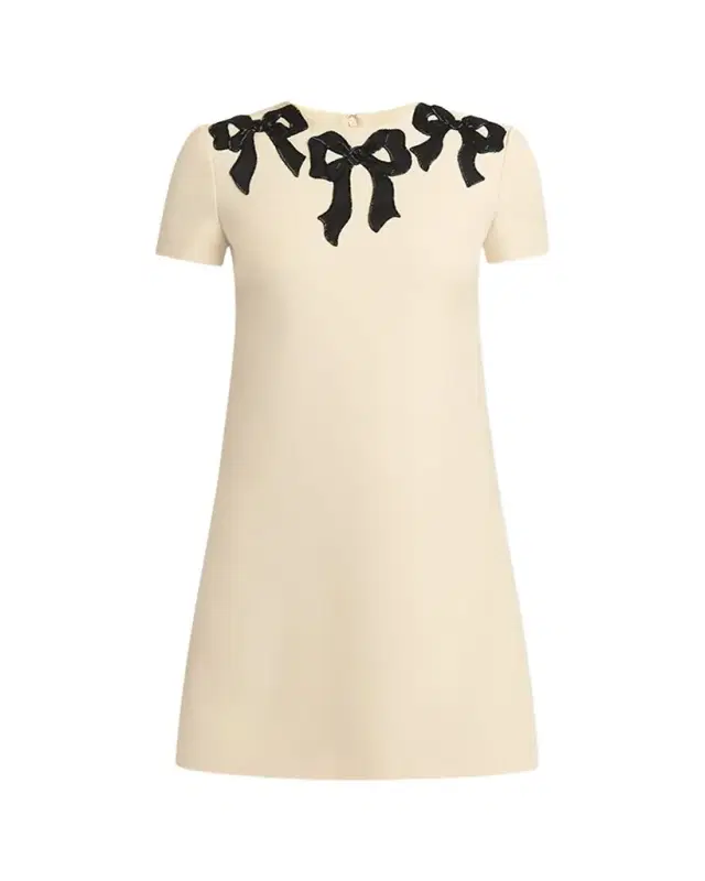 Embroidered Bow Satin Crepe Mini Dress