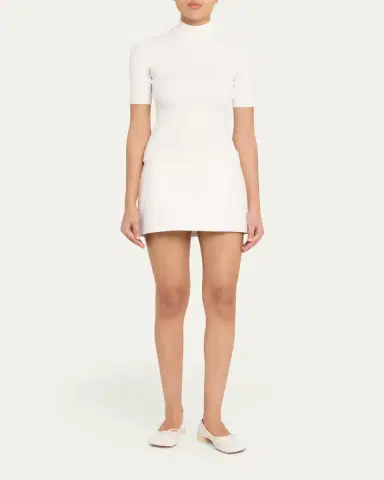 Courrèges Mock-Neck Short-Sleeve Rib Pullover | Thumbnail 2