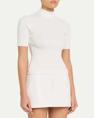 Courrèges Mock-Neck Short-Sleeve Rib Pullover | Thumbnail 4