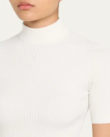 Courrèges Mock-Neck Short-Sleeve Rib Pullover | Thumbnail 5