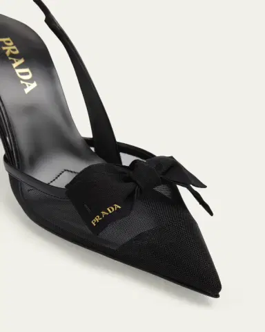 Prada 75mm Modellerie Bow Mesh Slingback Pumps | Thumbnail 3