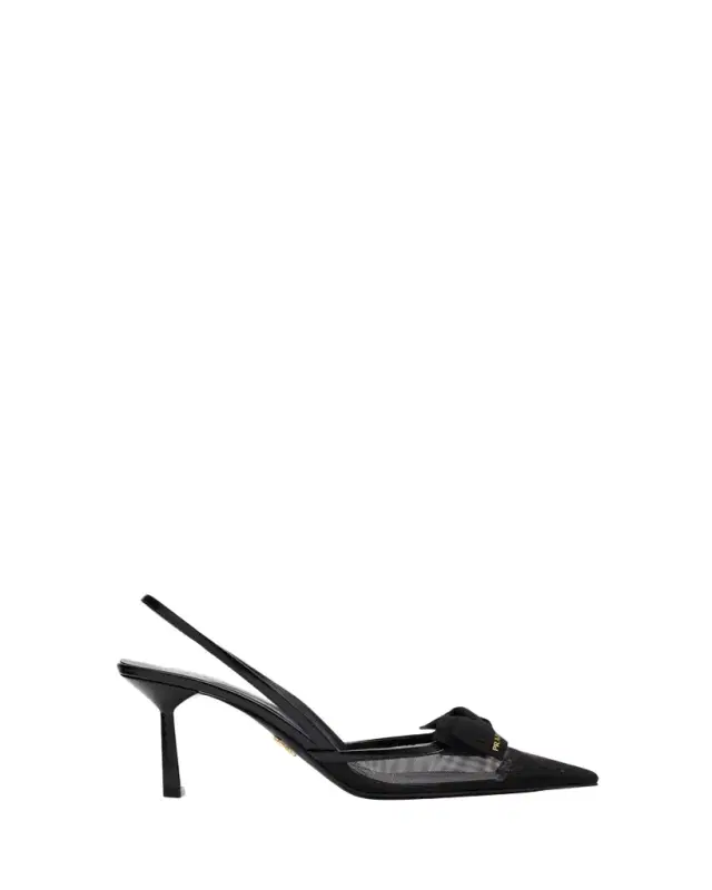 Prada 75mm Modellerie Bow Mesh Slingback Pumps