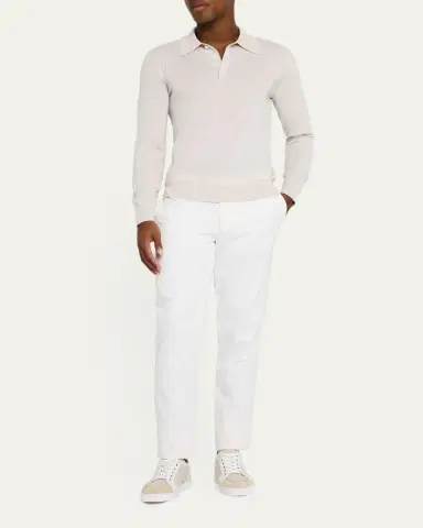 Brioni Men's Cashmere-Silk Polo Sweater | Thumbnail 2