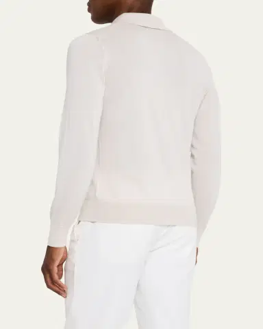 Brioni Men's Cashmere-Silk Polo Sweater | Thumbnail 3
