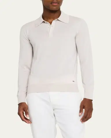 Brioni Men's Cashmere-Silk Polo Sweater | Thumbnail 4