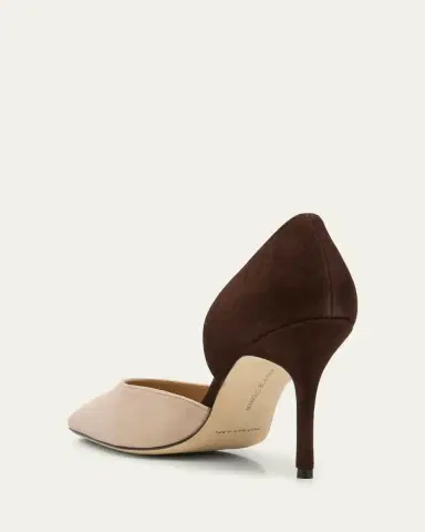 Manolo Blahnik 90mm Taylerbinu Bicolor Suede Pointed-Toe Pumps | Thumbnail 2