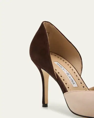 Manolo Blahnik 90mm Taylerbinu Bicolor Suede Pointed-Toe Pumps | Thumbnail 3