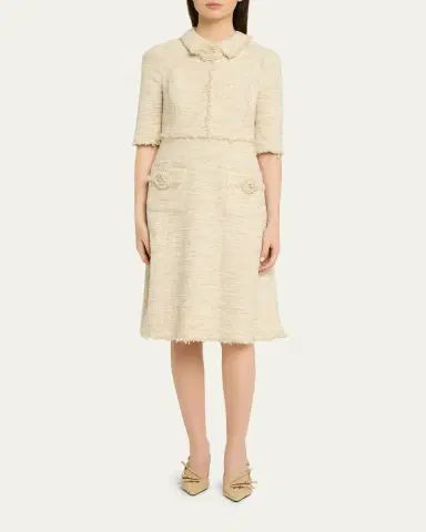 Rickie Freeman for Teri Jon Fringe-Trim Metallic Tweed Dress | Thumbnail 2